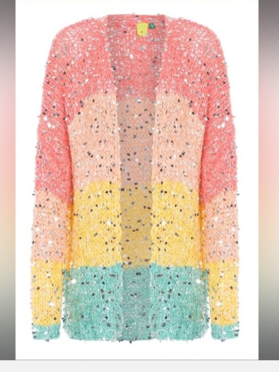 FARM Rio Sweaters - FARM Rio Brazil Sequin Cardigan Colorblock Stripe Boho *Flaws  Size G-Medium